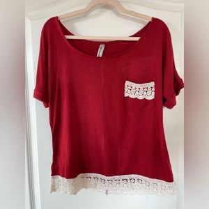 16.  Small Bamboa Short sleeve sweater w lace 18 ptp